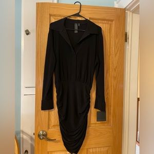 NEW WITH TAGS: Norma Kamali black jersey shirred skirt boyfriend dress Size M